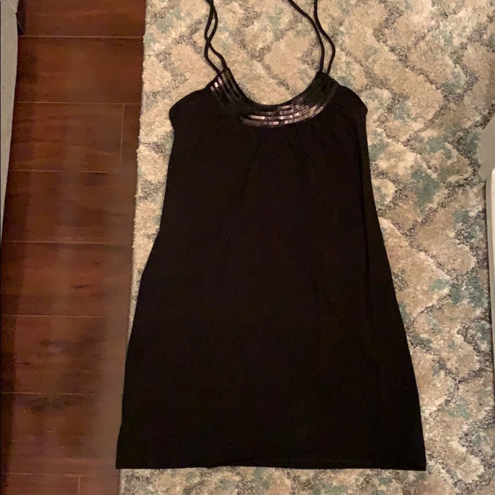 Black, sequin halter top dress.